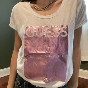 Metallic Pink Guess Logo T-Shirt